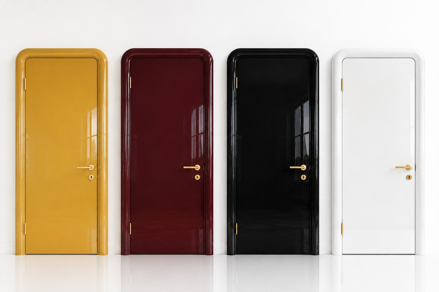 Doors Dublin Door Collection in yellow, burgundy, black and white high-gloss piano-lacquer finishes