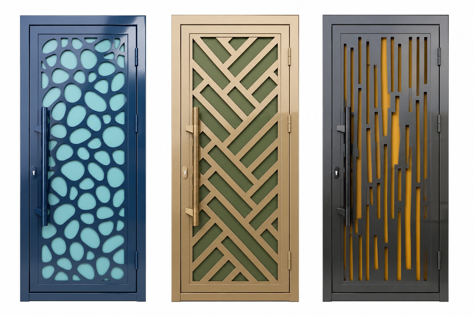 Metal Doors Dublin — pebble, lattice and linear metal doors models 3017, 3018, 3019